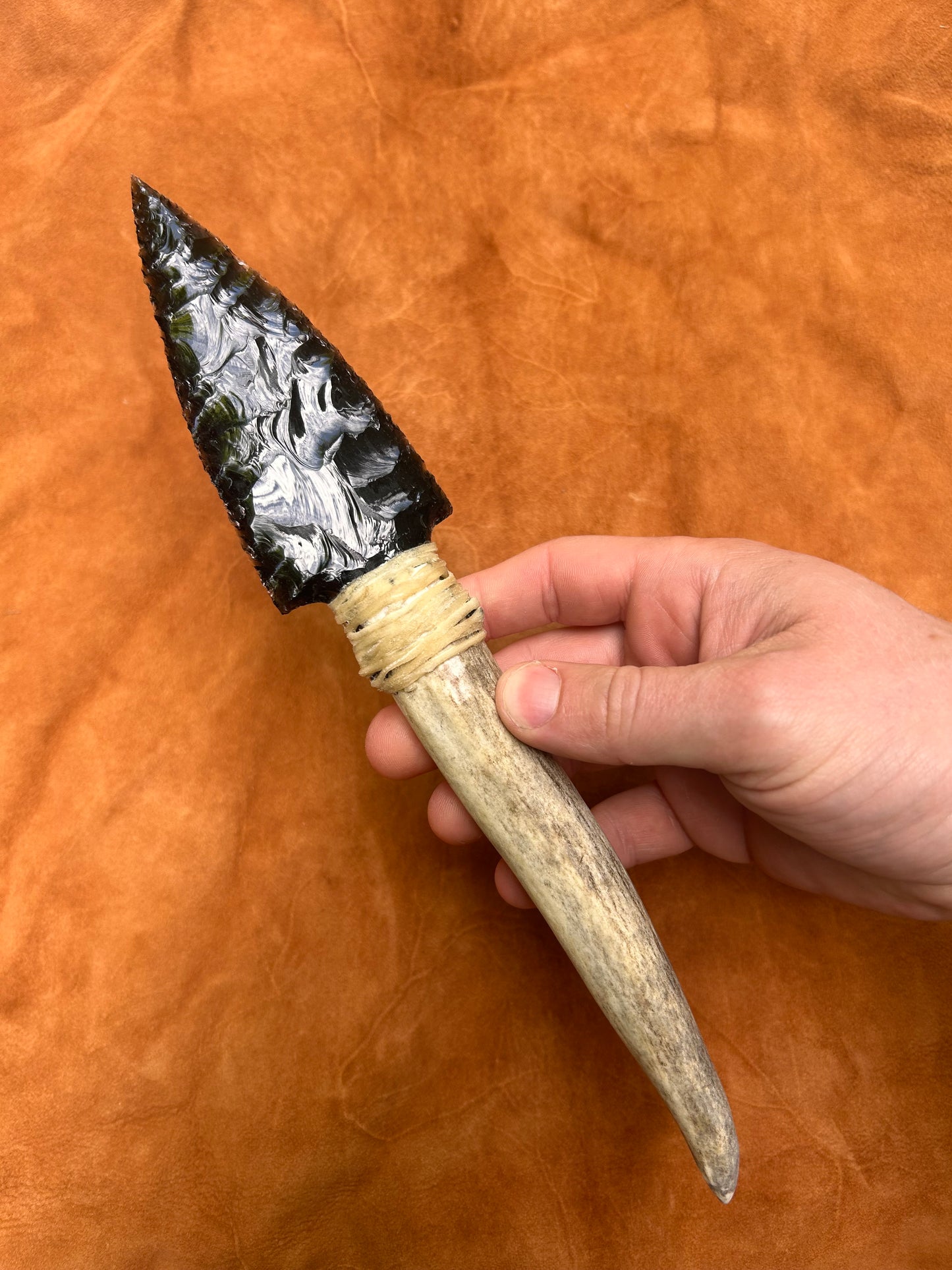 Antler Handle Black Obsidian Dagger
