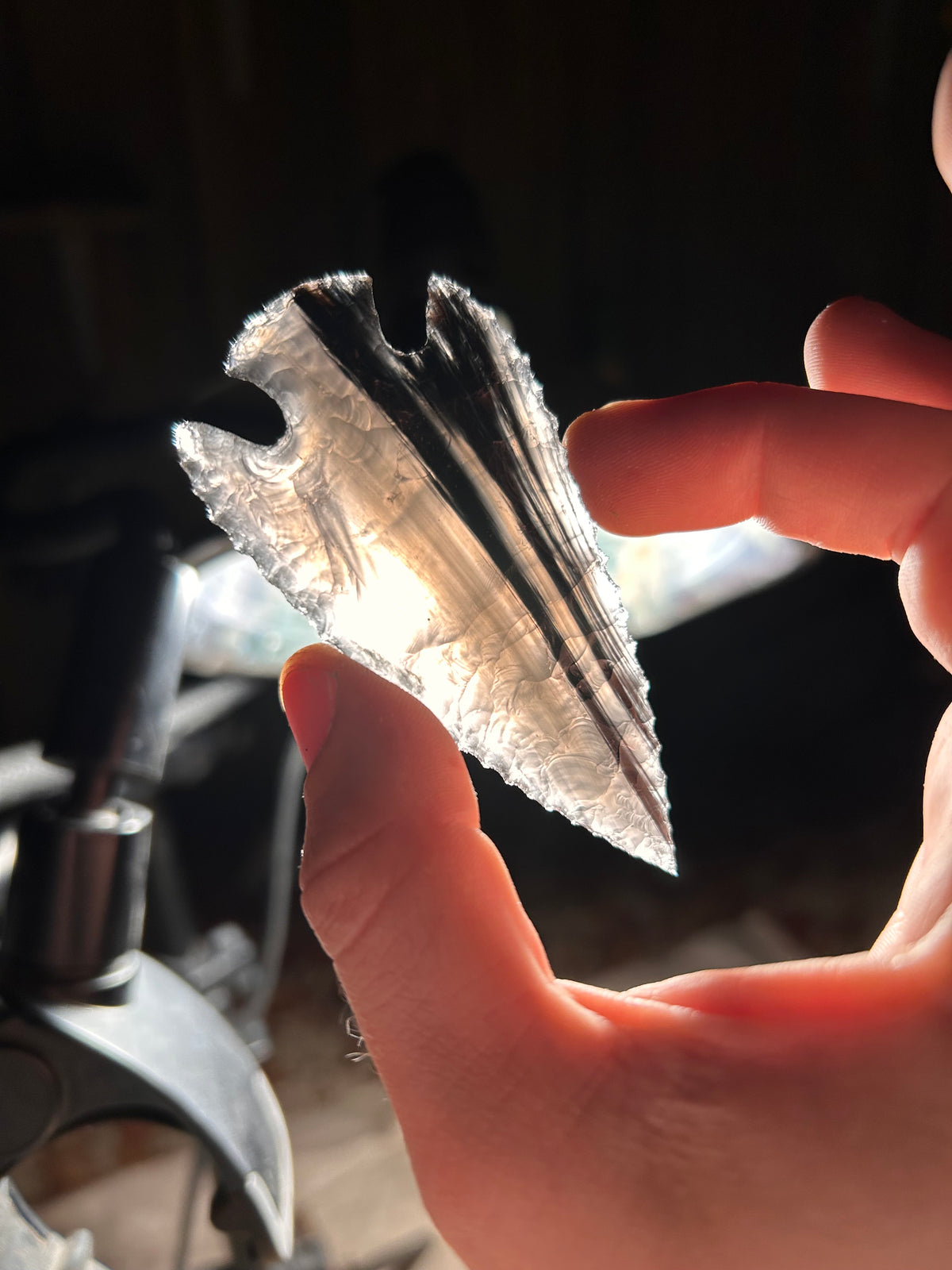 Beautiful Patterned Black Obsidian Spearhead