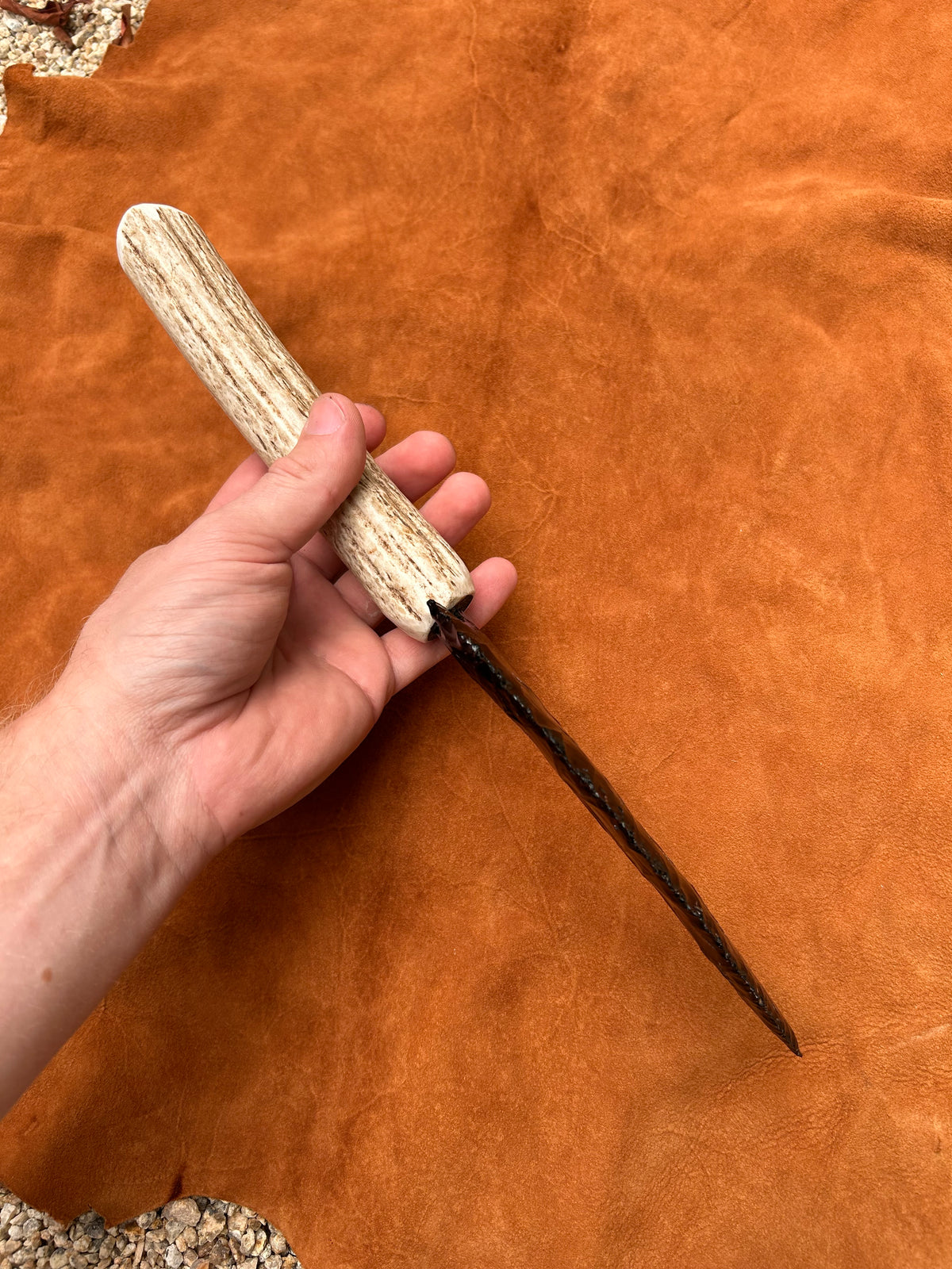 Antler Handle Black Obsidian Knife