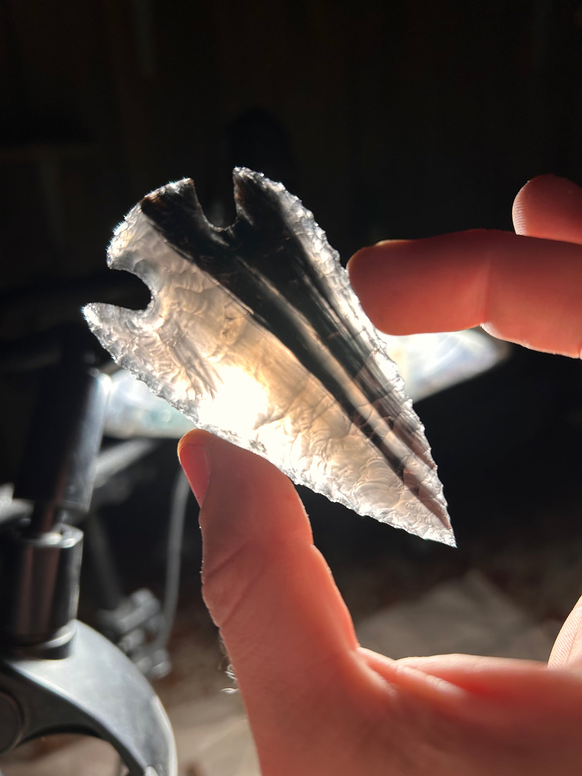 Beautiful Patterned Black Obsidian Spearhead