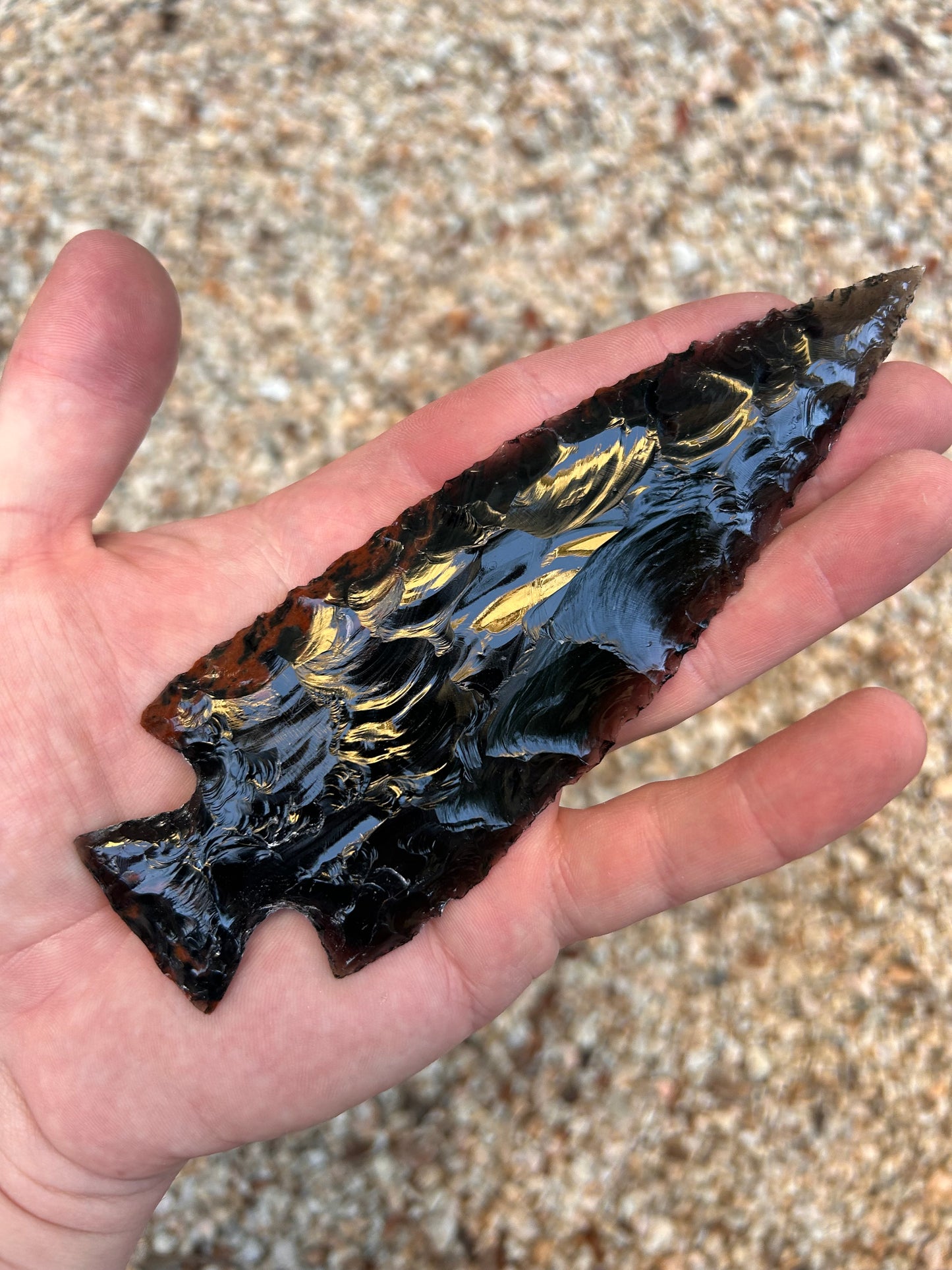 Black and Mahogany Obsidian Spearhead