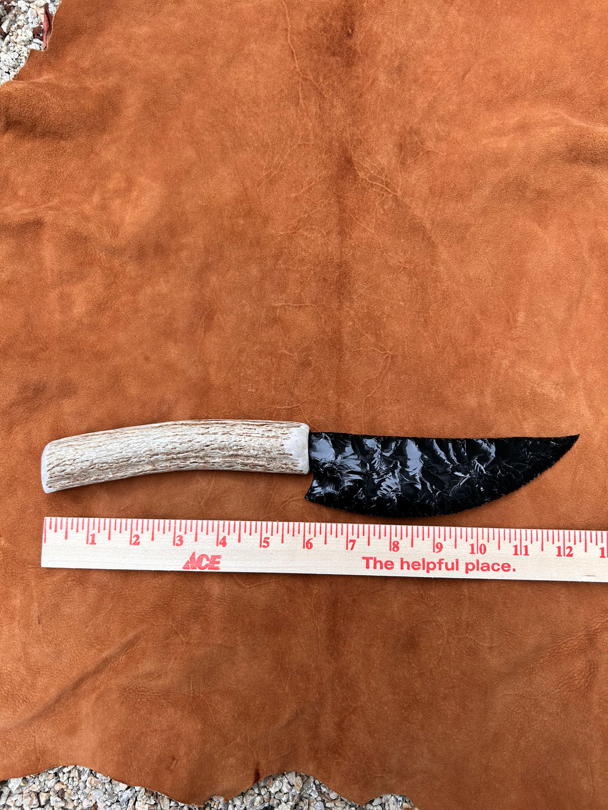 Antler Handle Black Obsidian Knife