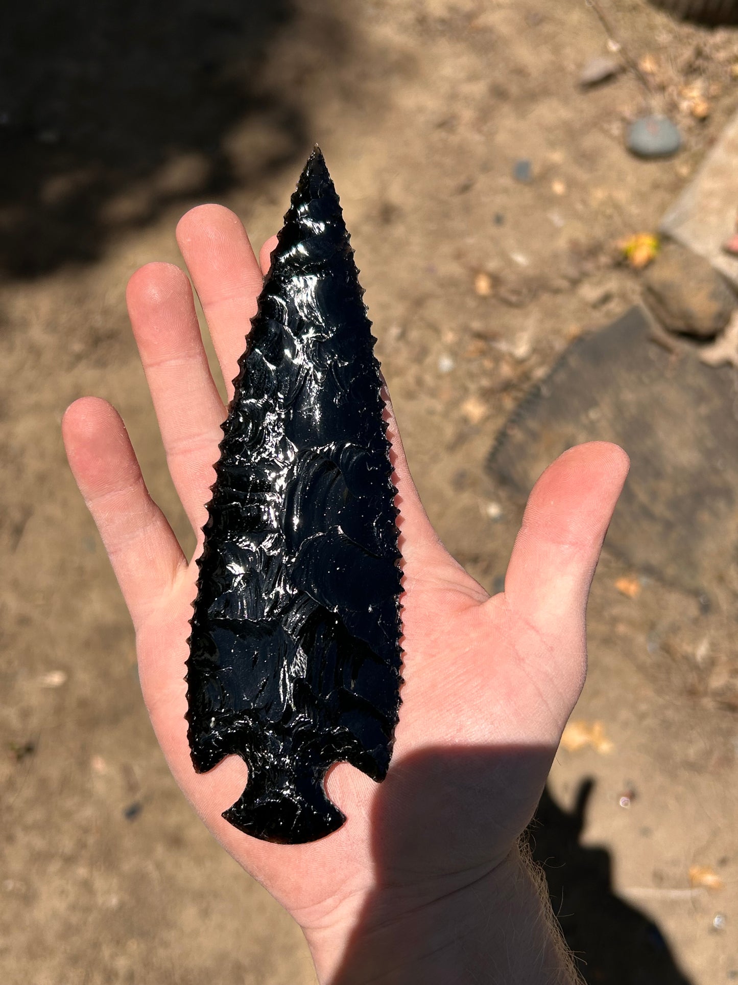 Black Obsidian Serrated Spearhead