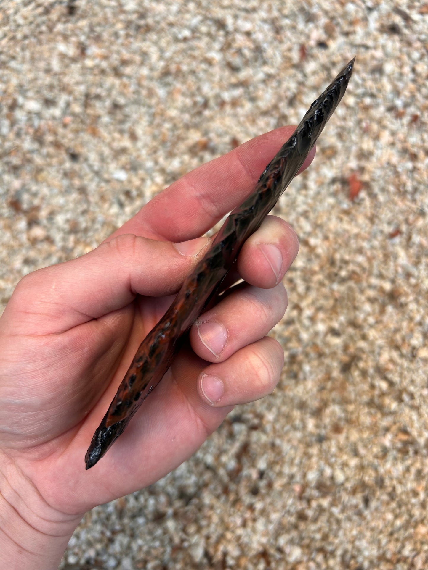 Black and Mahogany Obsidian Spearhead