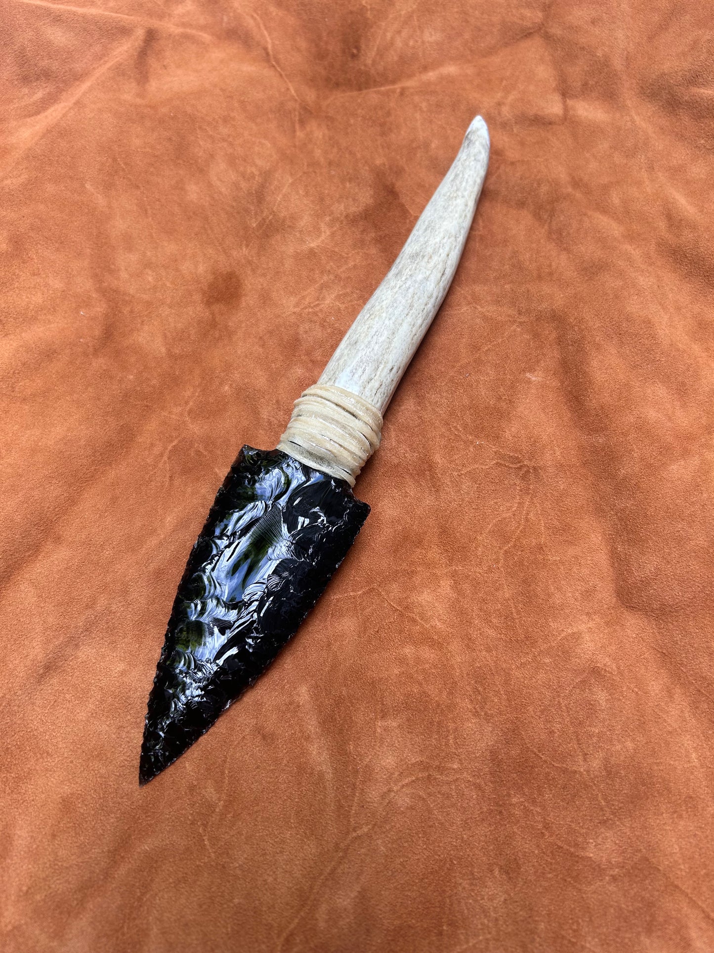 Antler Handle Black Obsidian Dagger