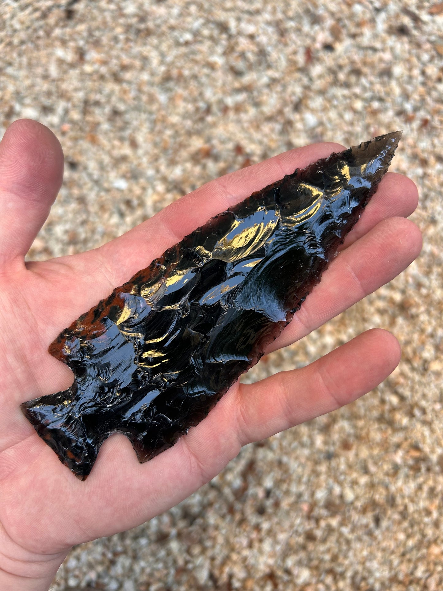 Black and Mahogany Obsidian Spearhead