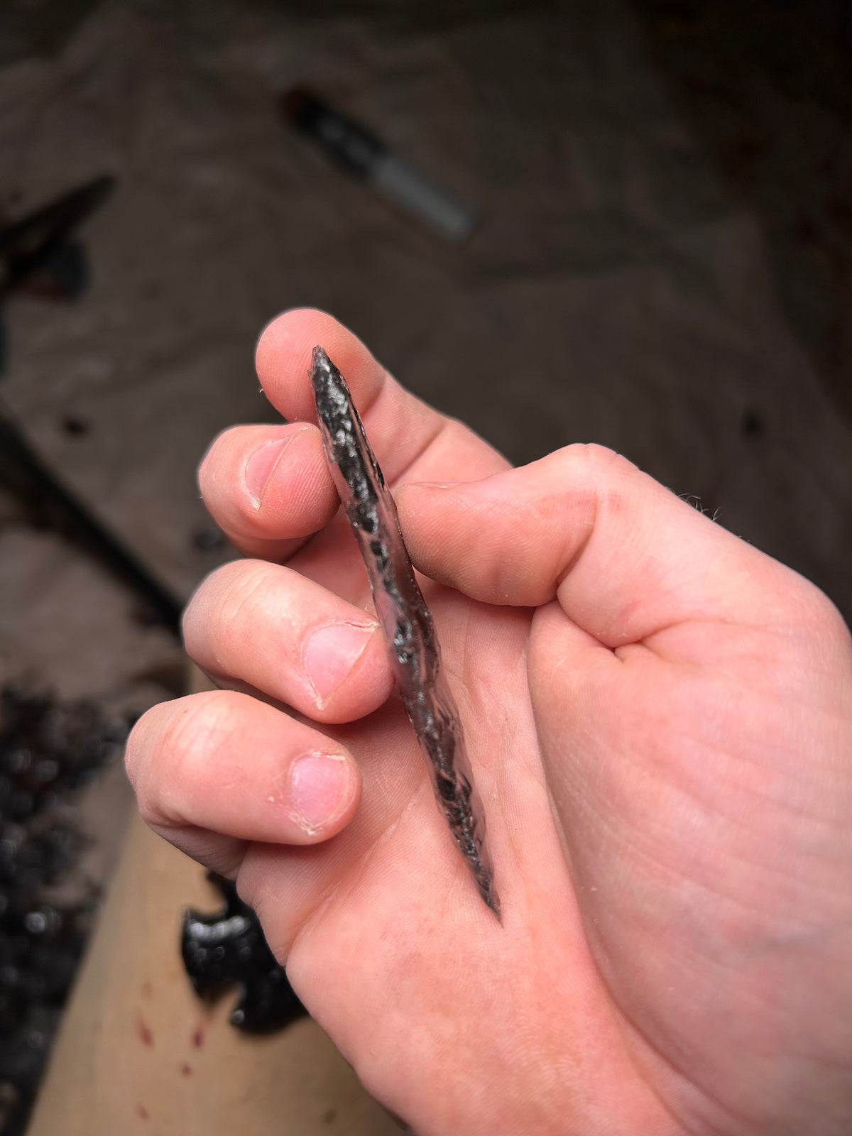 Beautiful Patterned Black Obsidian Spearhead