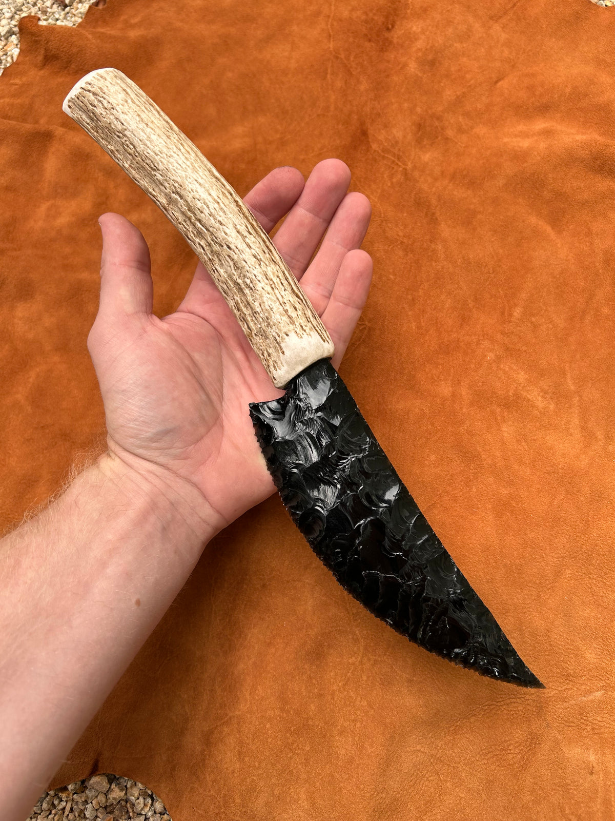 Antler Handle Black Obsidian Knife