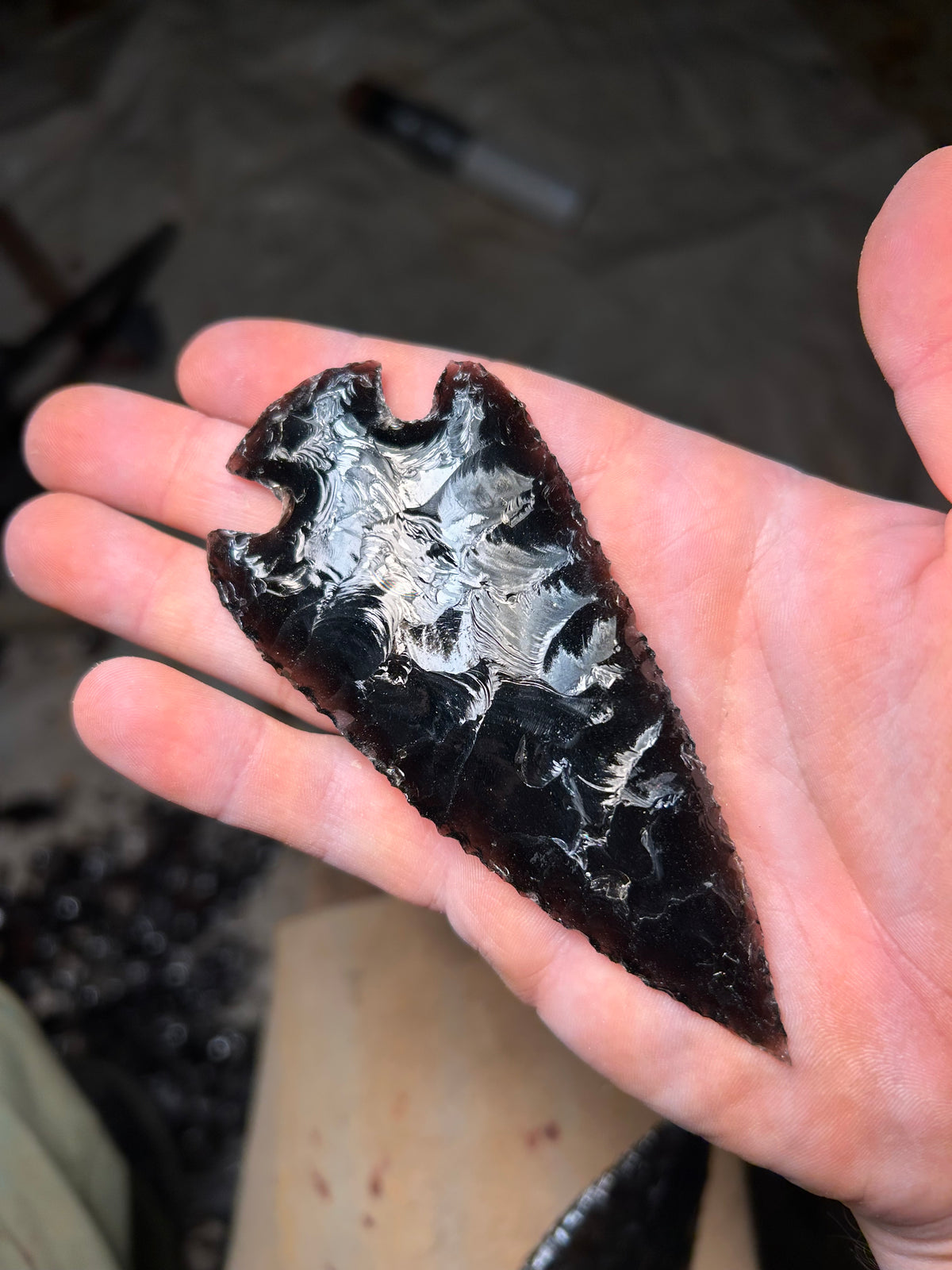 Amber Black Obsidian Spearhead