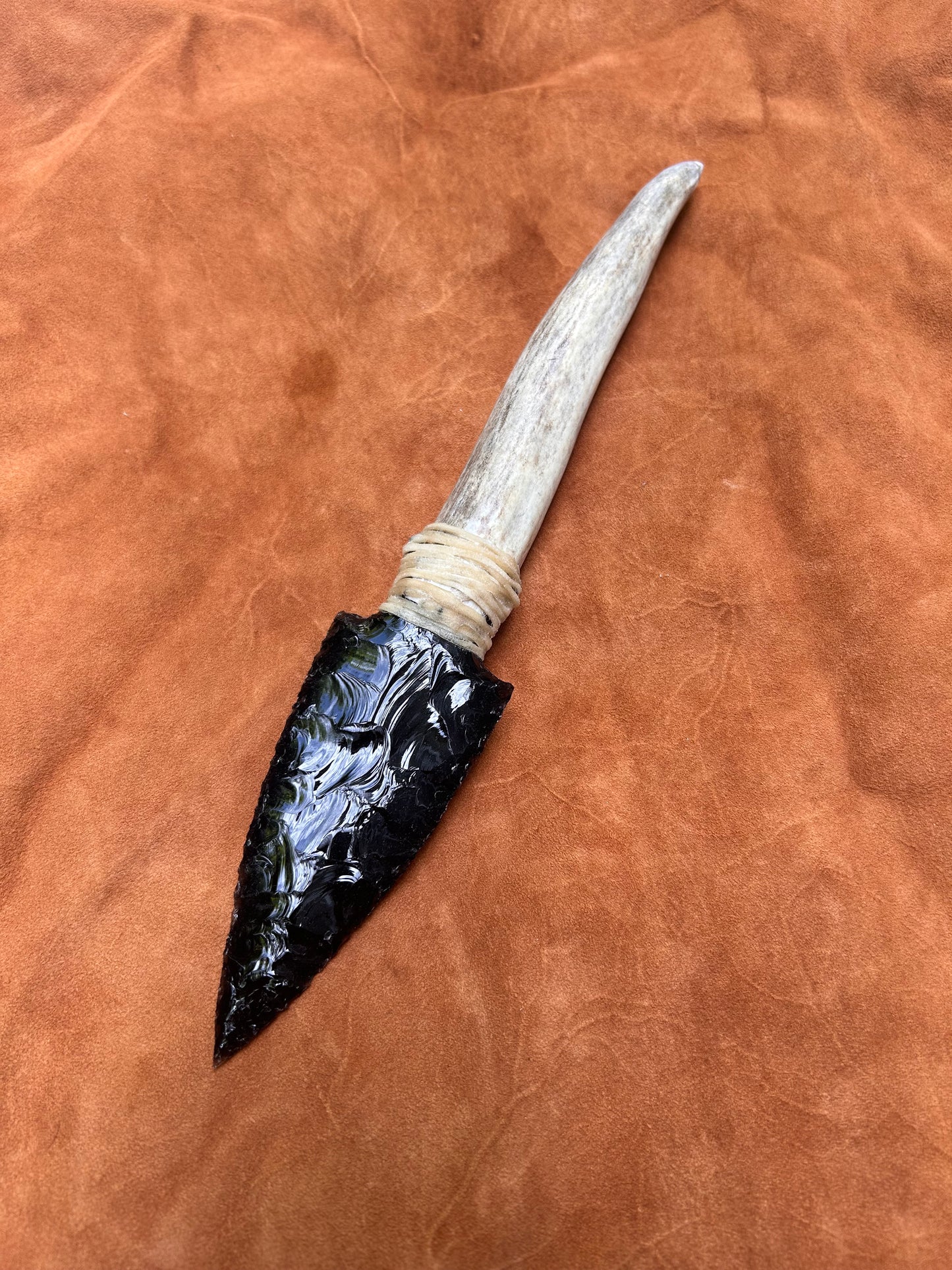 Antler Handle Black Obsidian Dagger