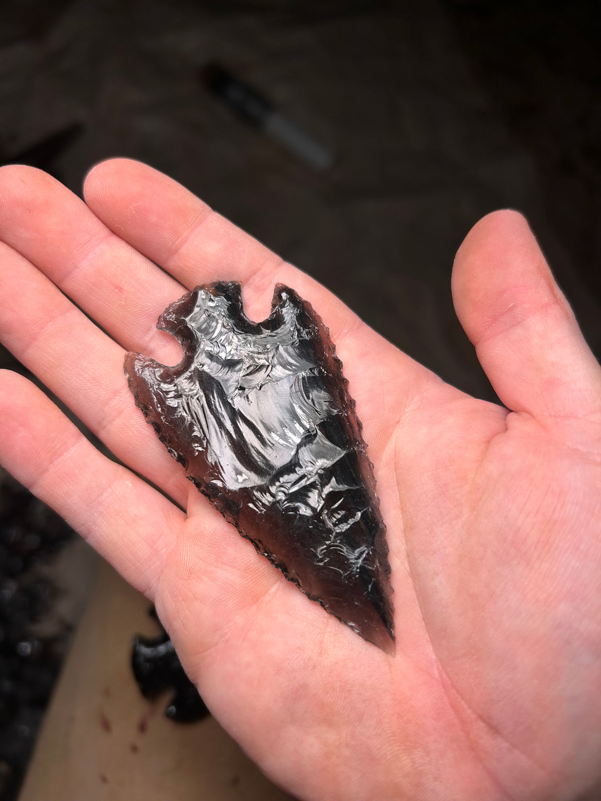 Beautiful Patterned Black Obsidian Spearhead
