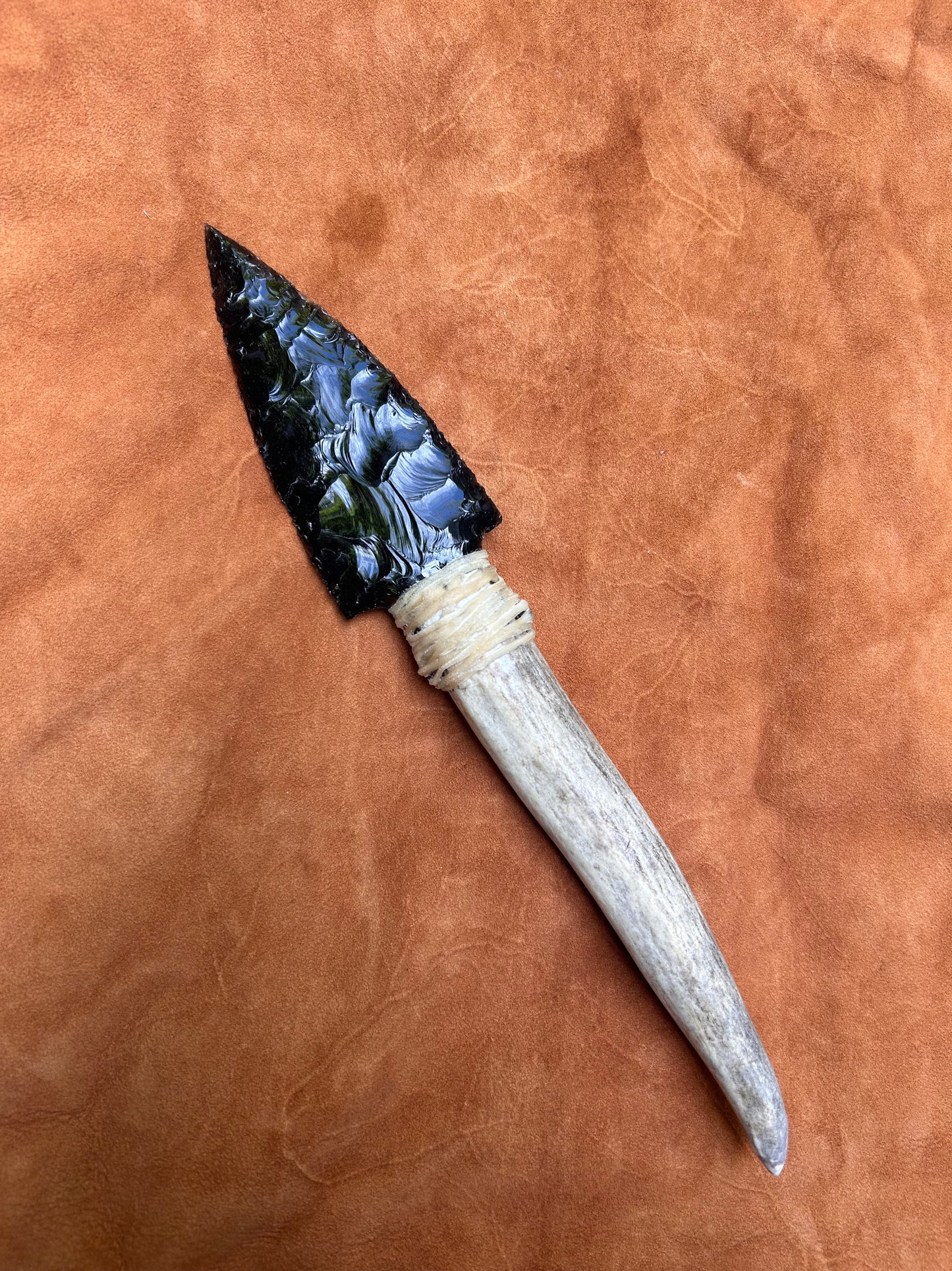 Antler Handle Black Obsidian Dagger