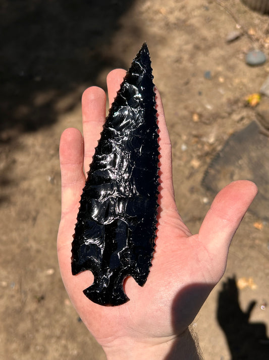Black Obsidian Serrated Spearhead