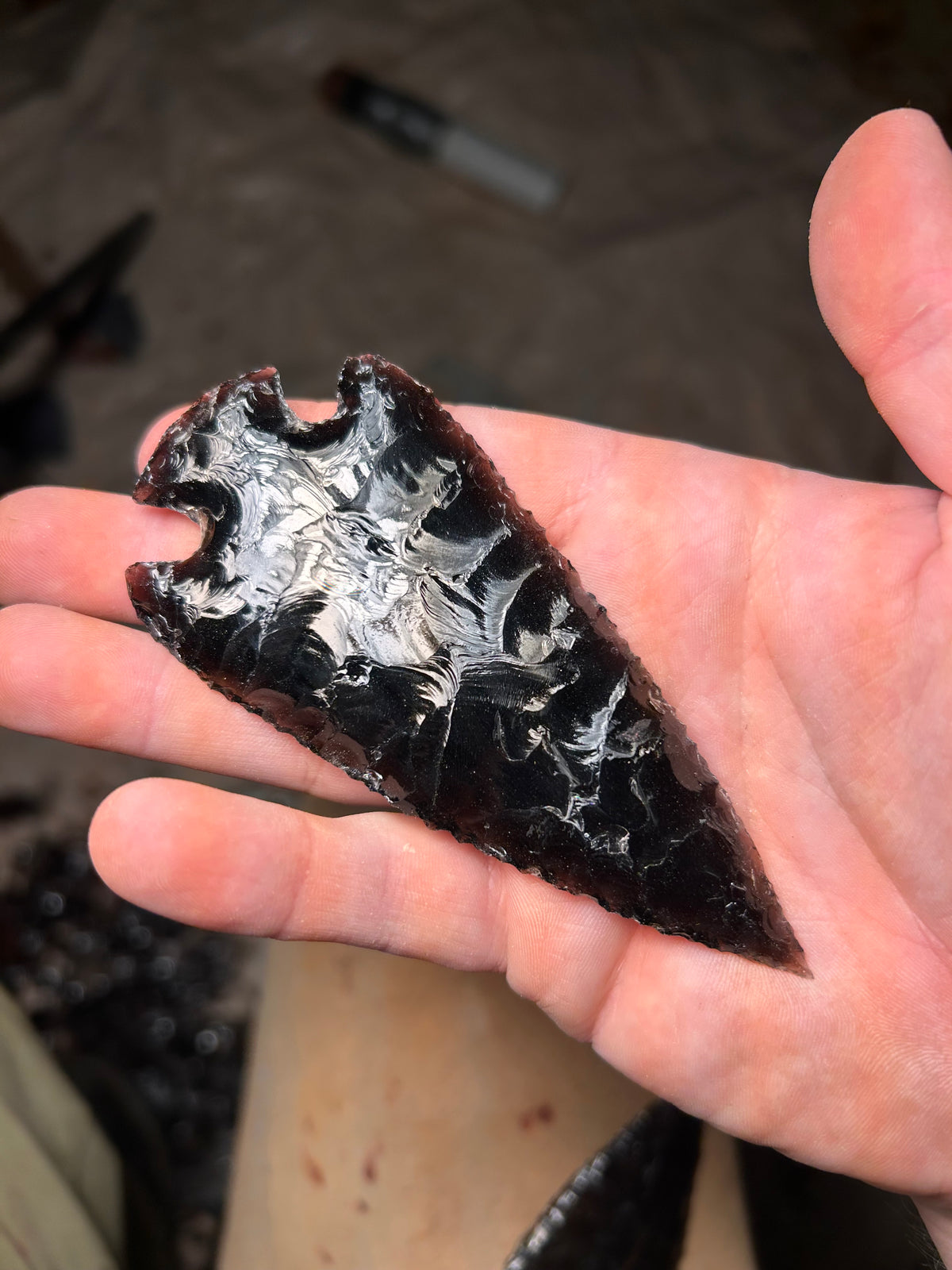 Amber Black Obsidian Spearhead