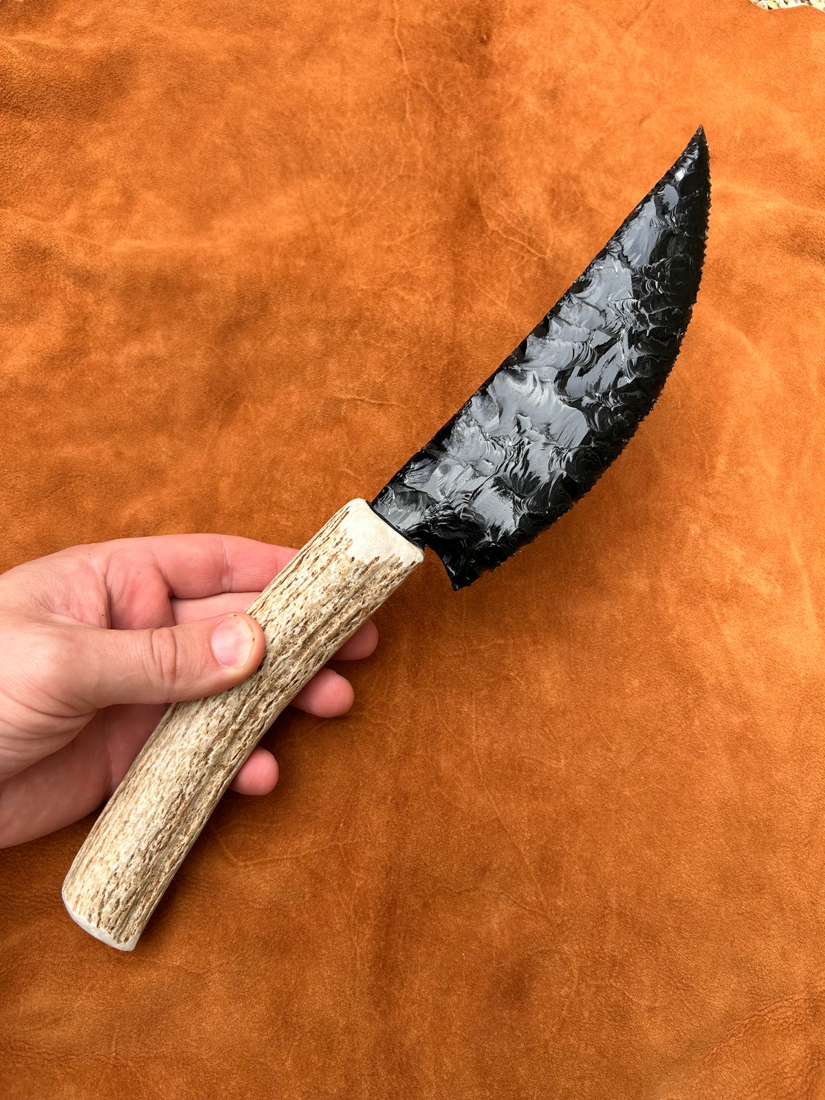 Antler Handle Black Obsidian Knife
