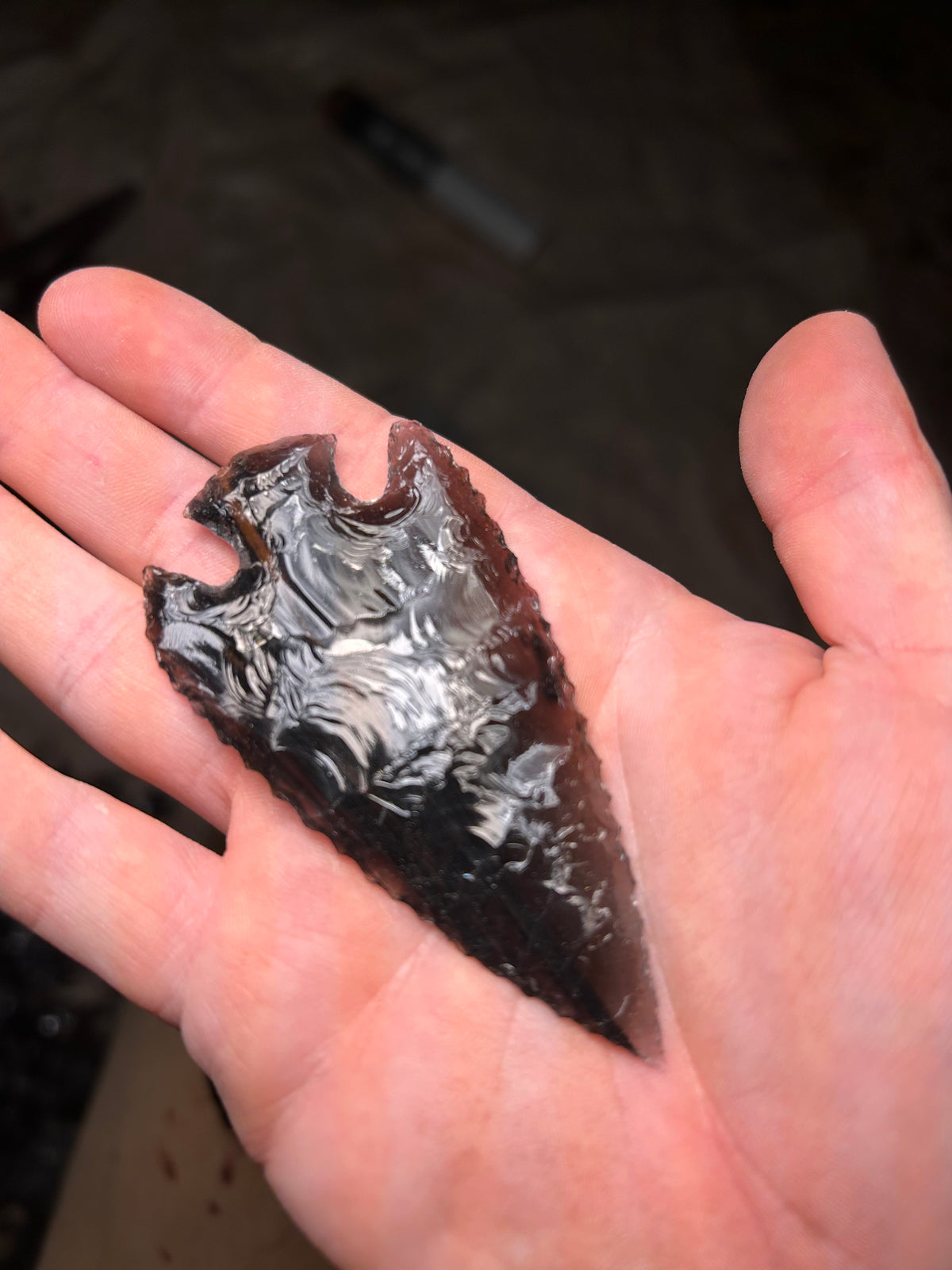 Beautiful Patterned Black Obsidian Spearhead