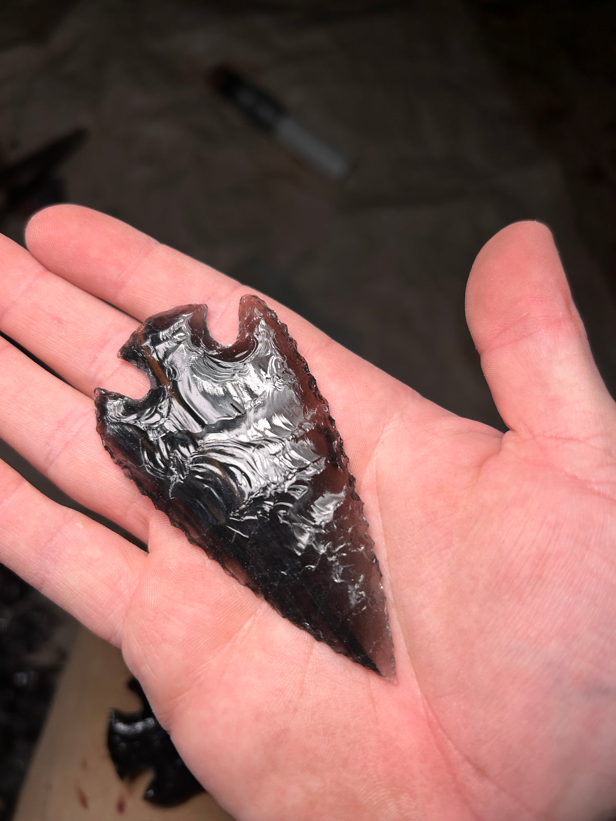 Beautiful Patterned Black Obsidian Spearhead