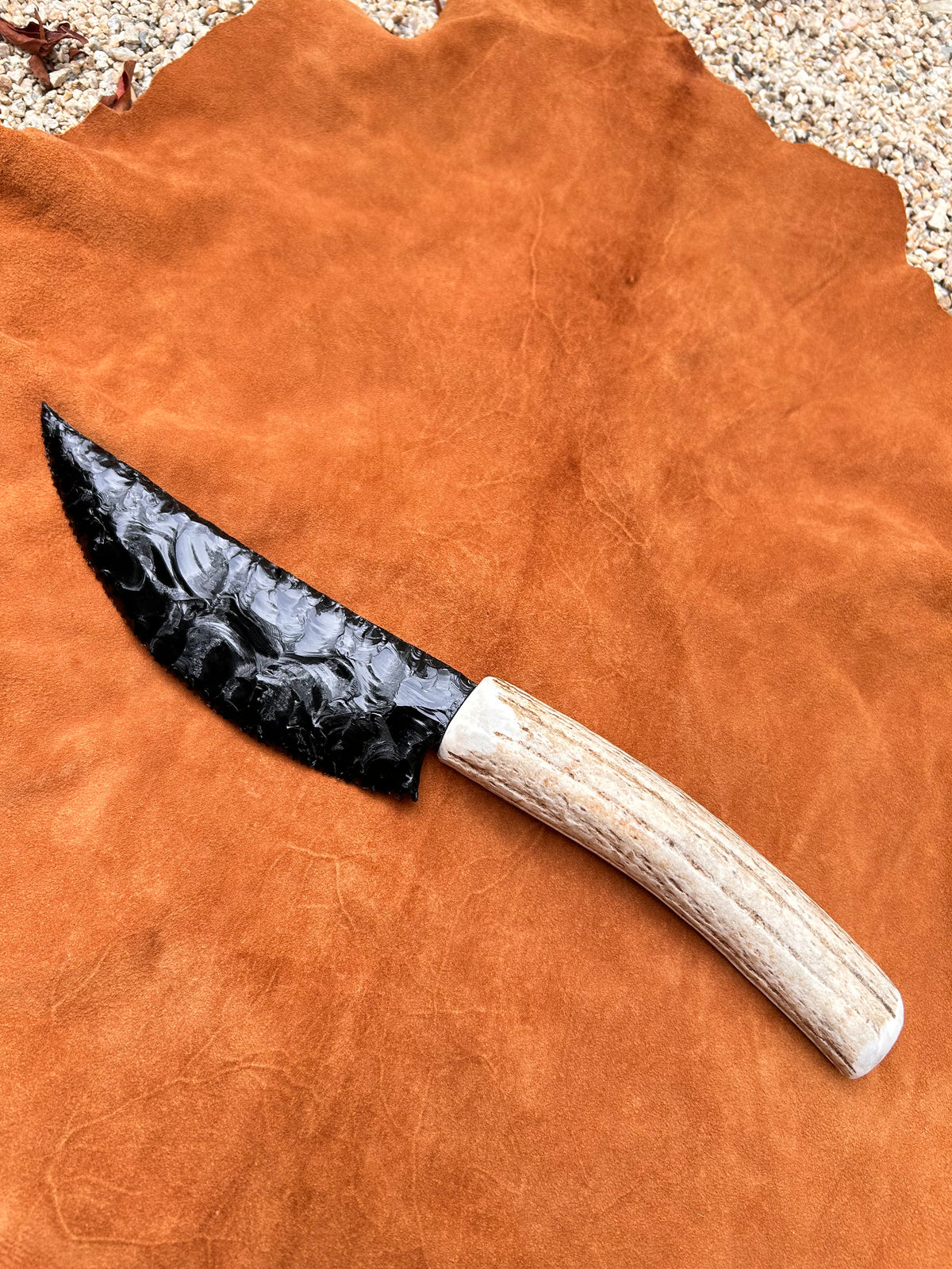 Antler Handle Black Obsidian Knife