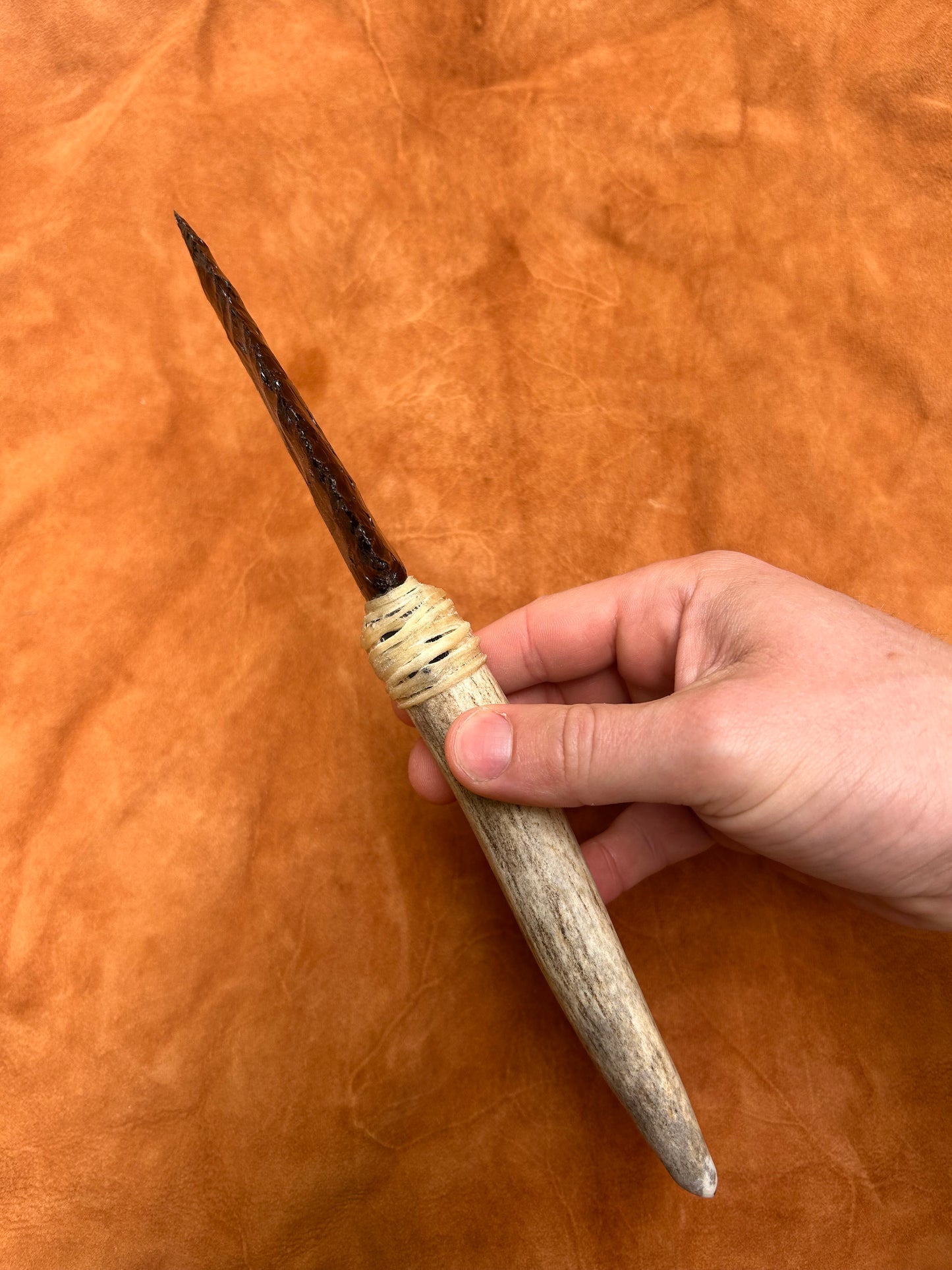 Antler Handle Black Obsidian Dagger
