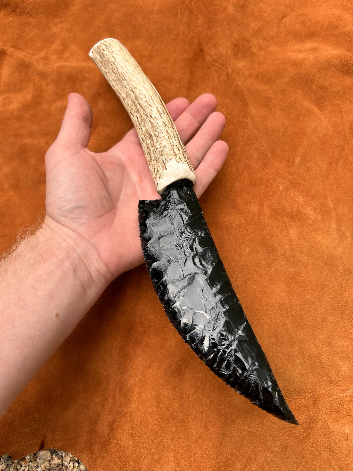 Antler Handle Black Obsidian Knife