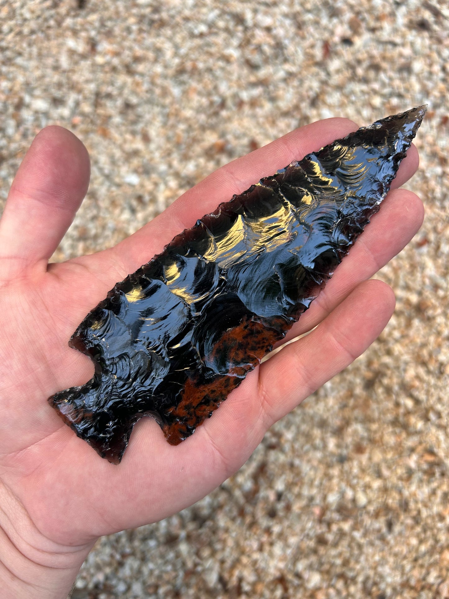 Black and Mahogany Obsidian Spearhead